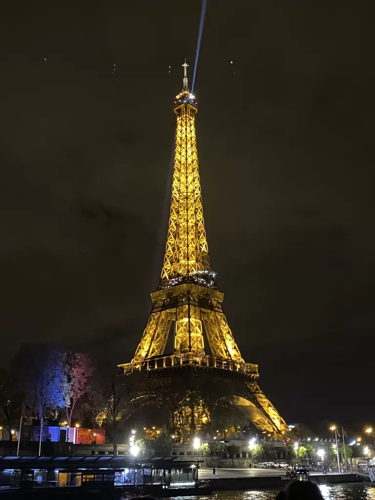 Eiffel Tower from Bateaux Mouches at night